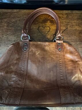 FRYE MELISSA DARK BROWN COGNAC LEATHER SHOULDER TOTE/BAG/PURSE DB138